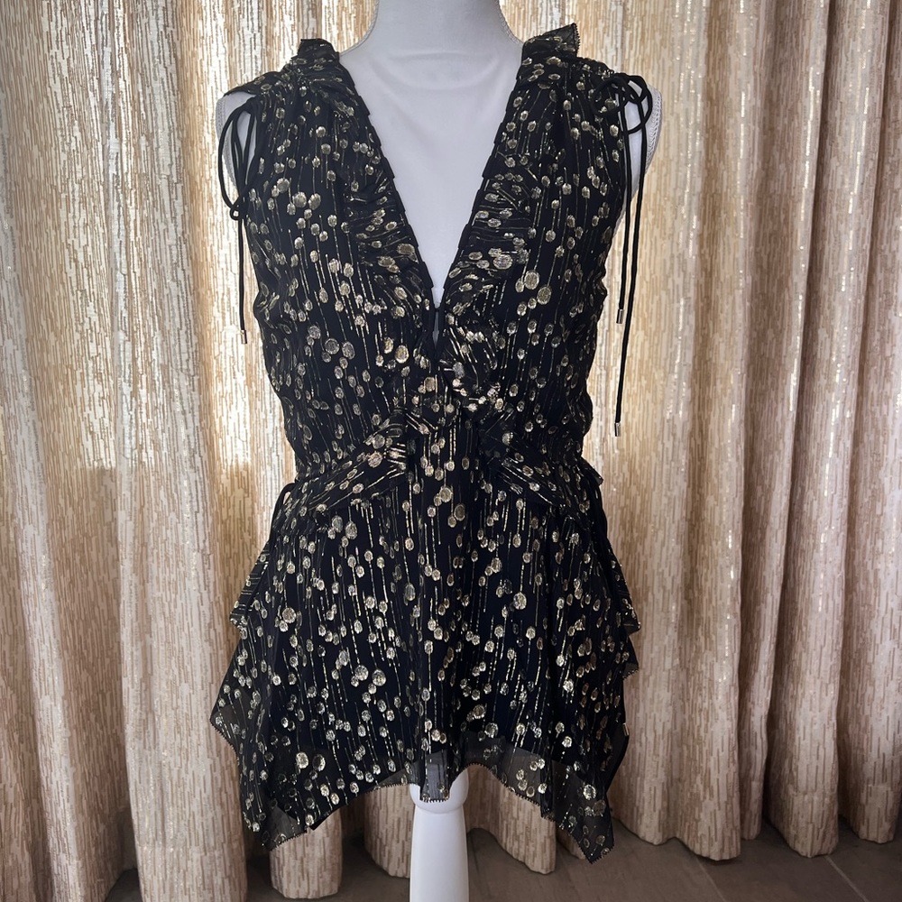 NWT Derek Lam 10 Crosby black silk blend peplum style top
